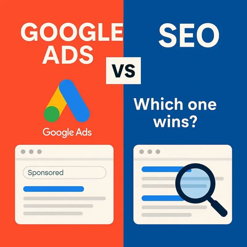 Thumbnail showing google ads vs seo