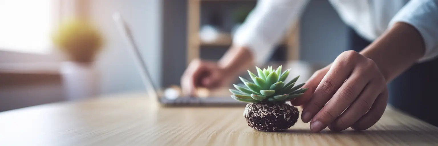 Hands carefully tending a small plant.
